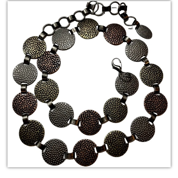 COPPER metal disk belt silver Gold ROUND Chain Link Adjustable 39” Long tooled M main image 11
